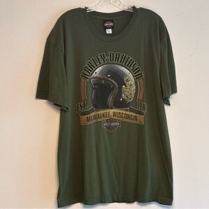 Harley-Davidson Men's Green Short Sleeve Tee w/ Motorcycle Helmet Graphic SZ XL